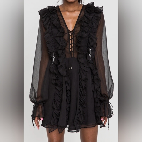 Endless Rose Dresses & Skirts - Endless Rose Dress Black Chiffon Ruffled Mini Women's Sz XS NWOT